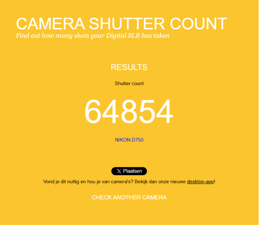 Shuttercount aantal clicks gebruikte Nikon D750